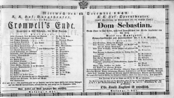 Theaterzettel (Oper und Burgtheater in Wien) 18471215 Seite: 1