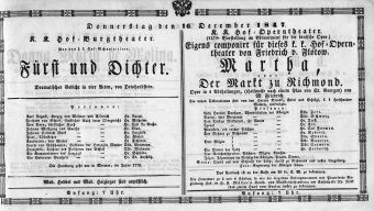 Theaterzettel (Oper und Burgtheater in Wien) 18471216 Seite: 1