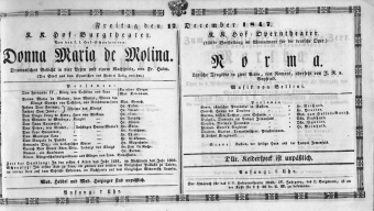 Theaterzettel (Oper und Burgtheater in Wien) 18471217 Seite: 1