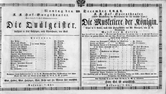 Theaterzettel (Oper und Burgtheater in Wien) 18471220 Seite: 1