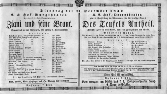 Theaterzettel (Oper und Burgtheater in Wien) 18471221 Seite: 1