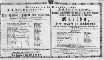 Theaterzettel (Oper und Burgtheater in Wien) 18471226 Seite: 1