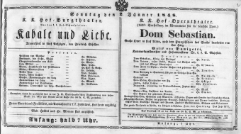 Theaterzettel (Oper und Burgtheater in Wien) 18480102 Seite: 1