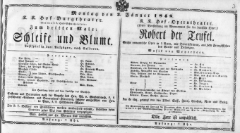 Theaterzettel (Oper und Burgtheater in Wien) 18480103 Seite: 1