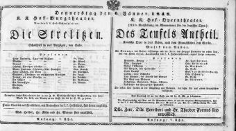 Theaterzettel (Oper und Burgtheater in Wien) 18480106 Seite: 1