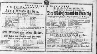 Theaterzettel (Oper und Burgtheater in Wien) 18480111 Seite: 1
