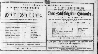 Theaterzettel (Oper und Burgtheater in Wien) 18480113 Seite: 1