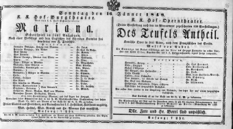 Theaterzettel (Oper und Burgtheater in Wien) 18480116 Seite: 1