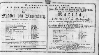 Theaterzettel (Oper und Burgtheater in Wien) 18480121 Seite: 1