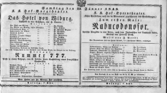 Theaterzettel (Oper und Burgtheater in Wien) 18480122 Seite: 1