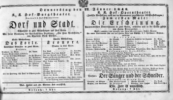 Theaterzettel (Oper und Burgtheater in Wien) 18480127 Seite: 1