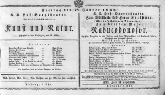 Theaterzettel (Oper und Burgtheater in Wien) 18480128 Seite: 1