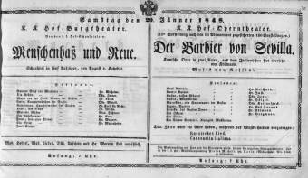 Theaterzettel (Oper und Burgtheater in Wien) 18480129 Seite: 1