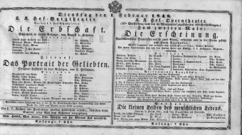 Theaterzettel (Oper und Burgtheater in Wien) 18480201 Seite: 1