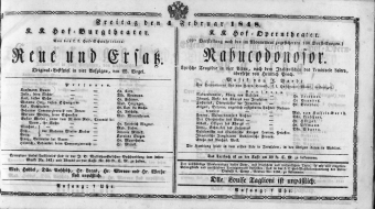 Theaterzettel (Oper und Burgtheater in Wien) 18480204 Seite: 1