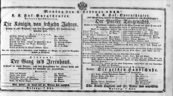 Theaterzettel (Oper und Burgtheater in Wien) 18480207 Seite: 1