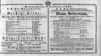 Theaterzettel (Oper und Burgtheater in Wien) 18480209 Seite: 1
