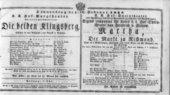 Theaterzettel (Oper und Burgtheater in Wien) 18480210 Seite: 1