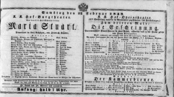 Theaterzettel (Oper und Burgtheater in Wien) 18480212 Seite: 1