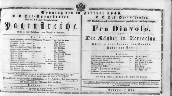 Theaterzettel (Oper und Burgtheater in Wien) 18480213 Seite: 1