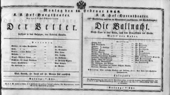 Theaterzettel (Oper und Burgtheater in Wien) 18480214 Seite: 1
