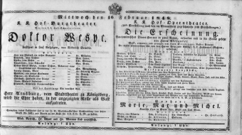 Theaterzettel (Oper und Burgtheater in Wien) 18480216 Seite: 1