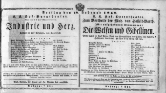 Theaterzettel (Oper und Burgtheater in Wien) 18480218 Seite: 1