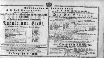 Theaterzettel (Oper und Burgtheater in Wien) 18480219 Seite: 1