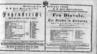 Theaterzettel (Oper und Burgtheater in Wien) 18480220 Seite: 1