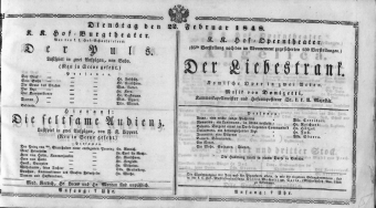 Theaterzettel (Oper und Burgtheater in Wien) 18480222 Seite: 1