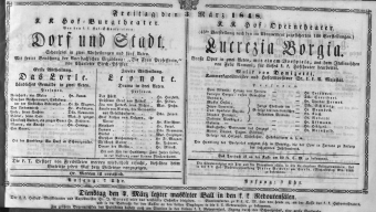 Theaterzettel (Oper und Burgtheater in Wien) 18480303 Seite: 1