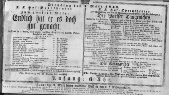 Theaterzettel (Oper und Burgtheater in Wien) 18480307 Seite: 1