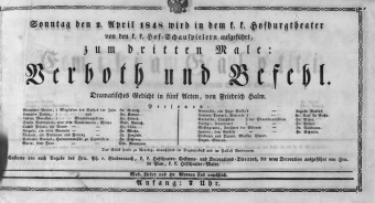 Theaterzettel (Oper und Burgtheater in Wien) 18480402 Seite: 1