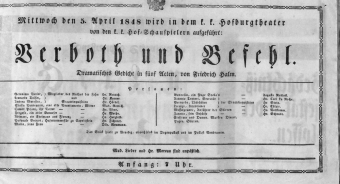Theaterzettel (Oper und Burgtheater in Wien) 18480405 Seite: 1