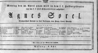 Theaterzettel (Oper und Burgtheater in Wien) 18480410 Seite: 1