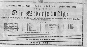Theaterzettel (Oper und Burgtheater in Wien) 18480411 Seite: 1