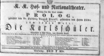 Theaterzettel (Oper und Burgtheater in Wien) 18480424 Seite: 1