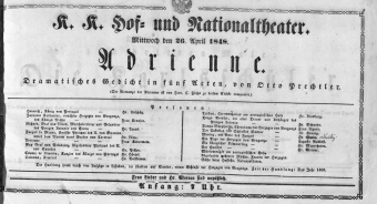 Theaterzettel (Oper und Burgtheater in Wien) 18480426 Seite: 1