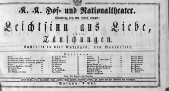 Theaterzettel (Oper und Burgtheater in Wien) 18480429 Seite: 1