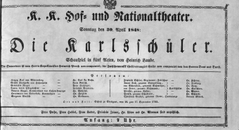Theaterzettel (Oper und Burgtheater in Wien) 18480430 Seite: 1