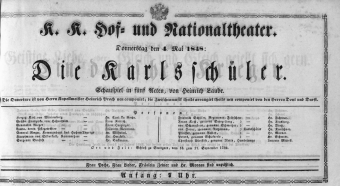 Theaterzettel (Oper und Burgtheater in Wien) 18480504 Seite: 1