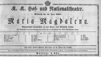 Theaterzettel (Oper und Burgtheater in Wien) 18480614 Seite: 1