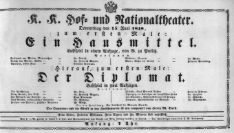Theaterzettel (Oper und Burgtheater in Wien) 18480615 Seite: 1
