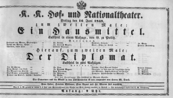 Theaterzettel (Oper und Burgtheater in Wien) 18480616 Seite: 1