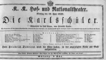 Theaterzettel (Oper und Burgtheater in Wien) 18480619 Seite: 1