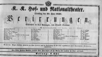 Theaterzettel (Oper und Burgtheater in Wien) 18480620 Seite: 1