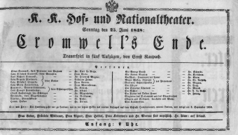 Theaterzettel (Oper und Burgtheater in Wien) 18480625 Seite: 1