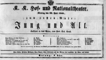 Theaterzettel (Oper und Burgtheater in Wien) 18480626 Seite: 1