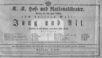 Theaterzettel (Oper und Burgtheater in Wien) 18480630 Seite: 1