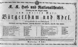Theaterzettel (Oper und Burgtheater in Wien) 18480829 Seite: 1